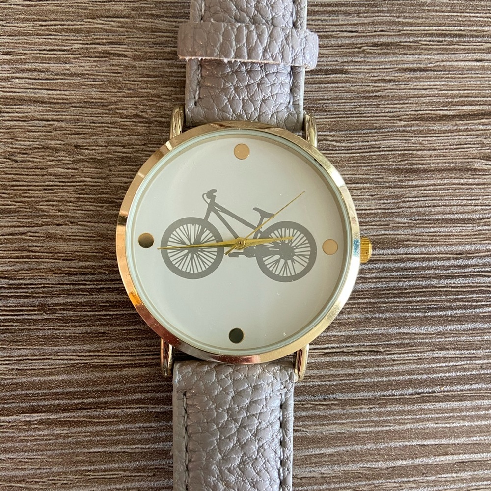Gray and Gold Bike Design Fashion Watch